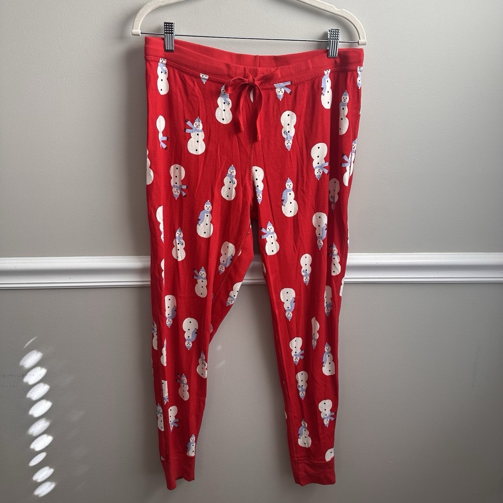 Hanna Andersson Holiday Womens L Organic Cotton Pajama Pants Red Snowmen Winter